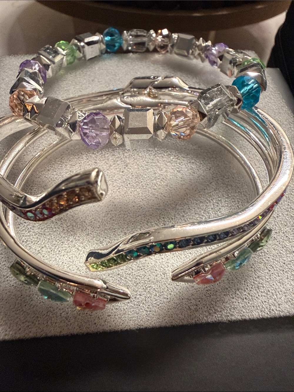 Silver-Tone Multicolor Crystal Bracelet Set
